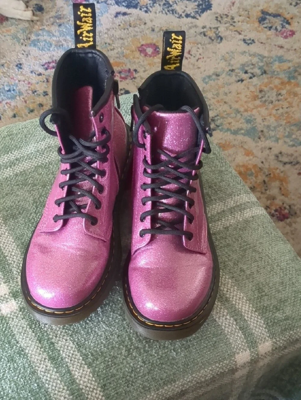 Dr. Martens Pink Glitter Combat Boots with Black Trim
